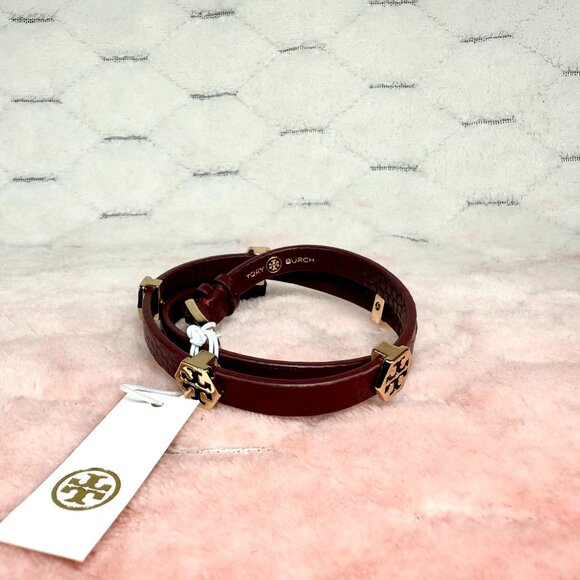 Tory Burch Leather Wrap Logo Bracelet and Embrace Ambition Bracelet w Dust Bag - Picture 2 of 9